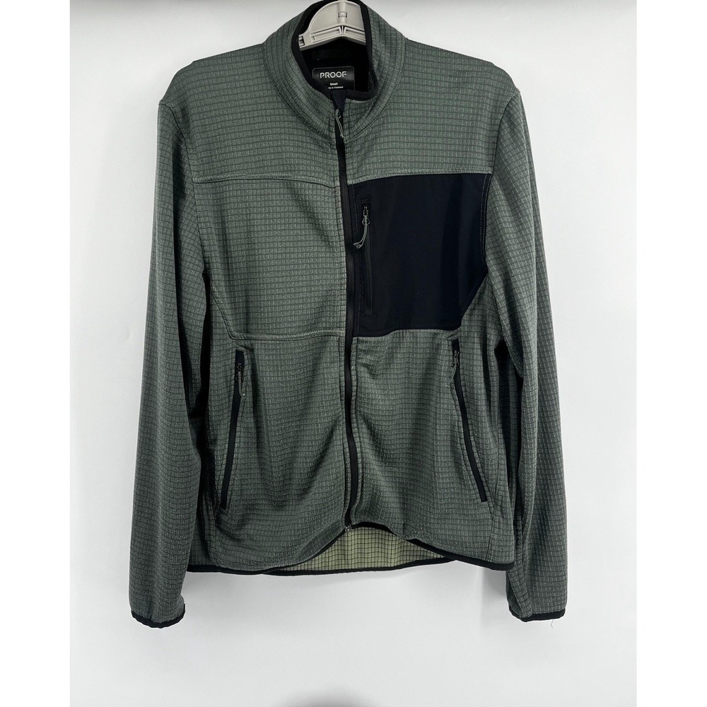 Proof Jacket Mens Small Green Hooded‎ Full Zip Grid Fleece Outdoor Performance